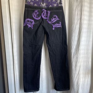 Purple Bandana Y2K Black Relaxed Straight Leg Jeans Men’s Sz M 30x29